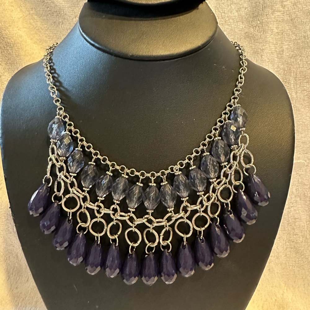 Elegant Silver and Blue Statement Necklace